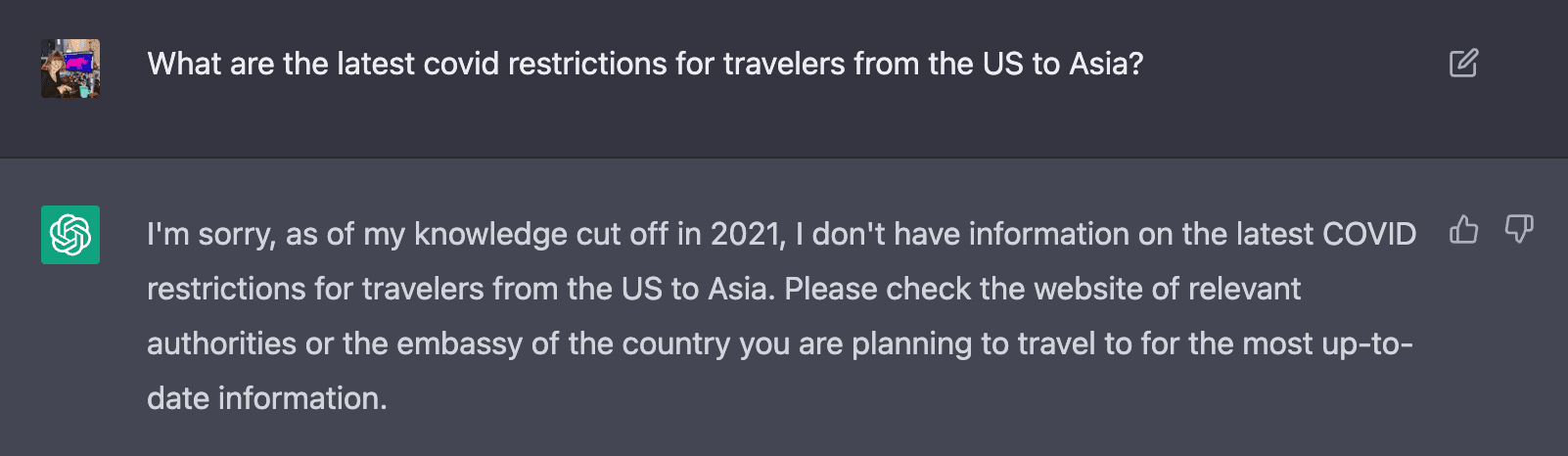 ChatGPT information is based on datasets from 2021