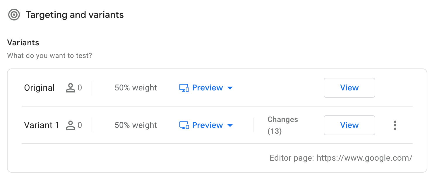 A/B testing with Google's Optimize tool