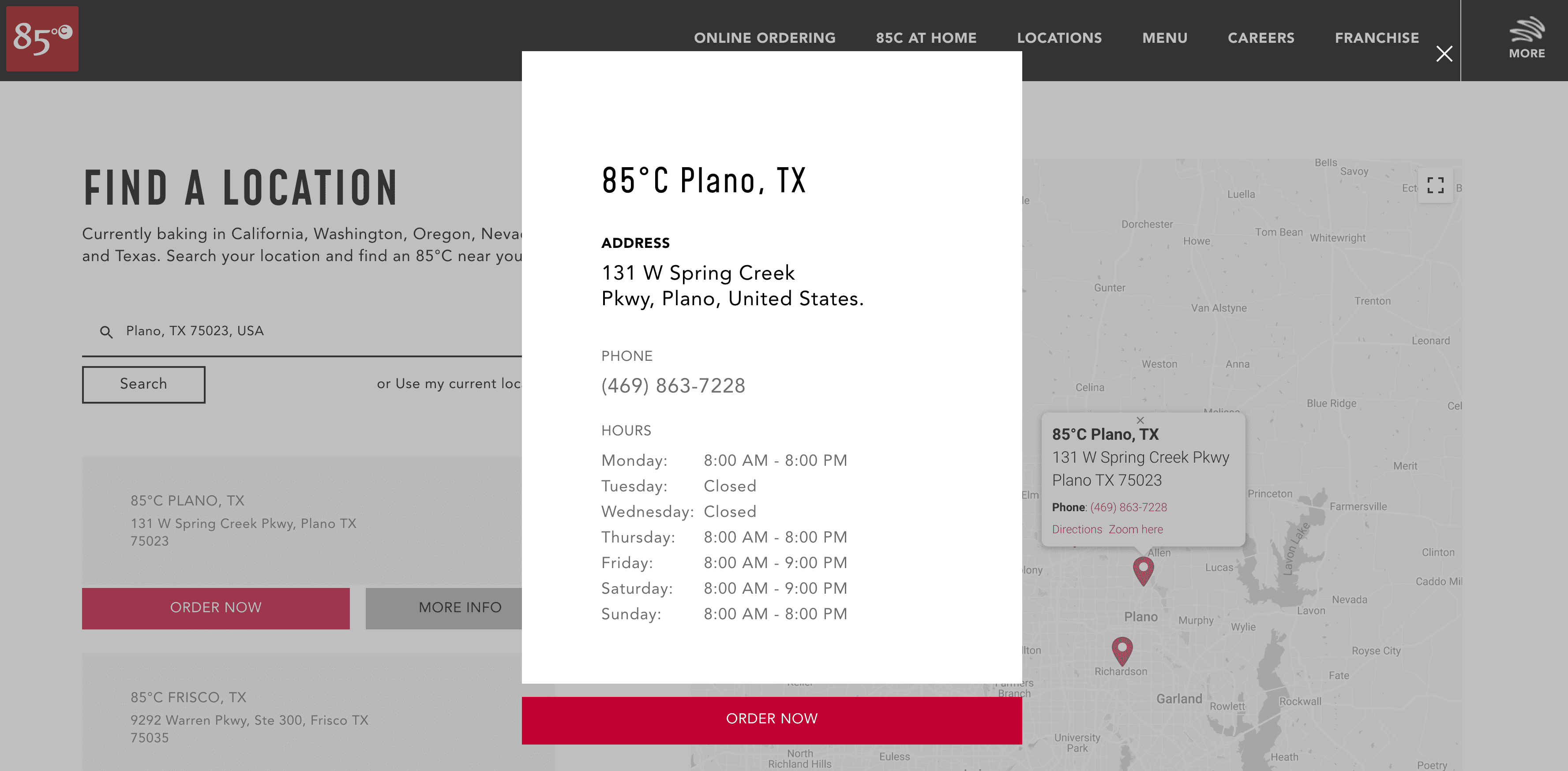 Restaurant website location finder