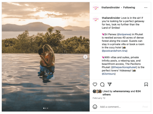 ELMNTL client the The Tourism Authority of Thailand (@thailandinsider) regularly reposts user-generated content (UGC) that shows off beautiful destinations.